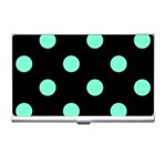 Polka Dots - Aquamarine on Black Business Card Holder