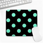 Polka Dots - Aquamarine on Black Large Mousepad
