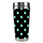 Polka Dots - Aquamarine on Black Stainless Steel Travel Tumbler