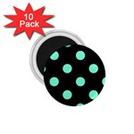 Polka Dots - Aquamarine on Black 1.75  Magnet (10 pack)