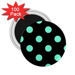 Polka Dots - Aquamarine on Black 2.25  Magnet (100 pack)