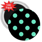 Polka Dots - Aquamarine on Black 3  Magnet (100 pack)