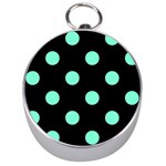 Polka Dots - Aquamarine on Black Silver Compass