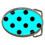 Polka Dots - Black on Aqua Cyan Belt Buckle