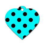 Polka Dots - Black on Aqua Cyan Dog Tag Heart (One Side)
