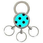 Polka Dots - Black on Aqua Cyan 3-Ring Key Chain