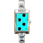 Polka Dots - Black on Aqua Cyan Rectangle Italian Charm Watch