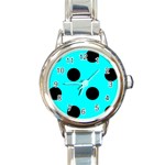 Polka Dots - Black on Aqua Cyan Round Italian Charm Watch