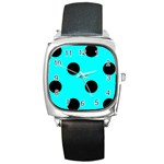 Polka Dots - Black on Aqua Cyan Square Metal Watch