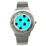 Polka Dots - Black on Aqua Cyan Stainless Steel Watch
