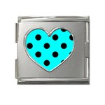 Polka Dots - Black on Aqua Cyan Mega Link Heart Italian Charm (18mm)