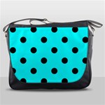Polka Dots - Black on Aqua Cyan Messenger Bag