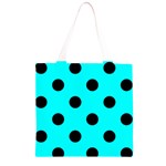 Polka Dots - Black on Aqua Cyan Grocery Light Tote Bag