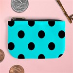 Polka Dots - Black on Aqua Cyan Mini Coin Purse