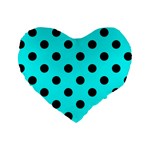 Polka Dots - Black on Aqua Cyan Standard 16  Premium Heart Shape Cushion