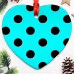 Polka Dots - Black on Aqua Cyan Heart Ornament (Two Sides)