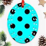 Polka Dots - Black on Aqua Cyan Ornament (Bell) Ornament (Oval Filigree)