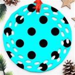 Polka Dots - Black on Aqua Cyan Ornament (Round Filigree)