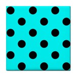 Polka Dots - Black on Aqua Cyan Tile Coaster