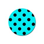 Polka Dots - Black on Aqua Cyan Rubber Coaster (Round)