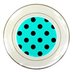 Polka Dots - Black on Aqua Cyan Porcelain Plate