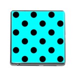 Polka Dots - Black on Aqua Cyan Memory Card Reader (Square)