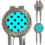 Polka Dots - Black on Aqua Cyan 3-in-1 Golf Divot