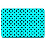 Polka Dots - Black on Aqua Cyan Large Doormat