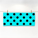 Polka Dots - Black on Aqua Cyan Hand Towel