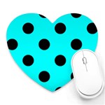 Polka Dots - Black on Aqua Cyan Heart Mousepad