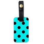 Polka Dots - Black on Aqua Cyan Luggage Tag (One Side)