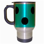 Polka Dots - Black on Aqua Cyan Travel Mug (Silver Gray)