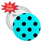 Polka Dots - Black on Aqua Cyan 2.25  Button (100 pack)