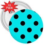 Polka Dots - Black on Aqua Cyan 3  Button (10 pack)
