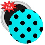 Polka Dots - Black on Aqua Cyan 3  Magnet (10 pack)