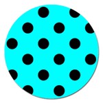 Polka Dots - Black on Aqua Cyan Magnet 5  (Round)