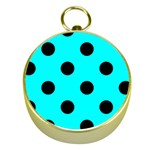Polka Dots - Black on Aqua Cyan Gold Compass
