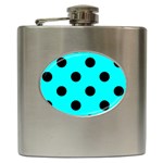 Polka Dots - Black on Aqua Cyan Hip Flask (6 oz)