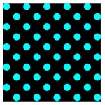 Polka Dots - Aqua Cyan on Black Large Satin Scarf (Square)