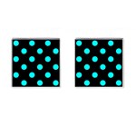 Polka Dots - Aqua Cyan on Black Cufflinks (Square)