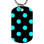 Polka Dots - Aqua Cyan on Black Dog Tag (Two Sides)