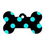 Polka Dots - Aqua Cyan on Black Dog Tag Bone (One Side)