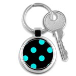 Polka Dots - Aqua Cyan on Black Key Chain (Round)