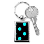 Polka Dots - Aqua Cyan on Black Key Chain (Rectangle)