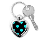 Polka Dots - Aqua Cyan on Black Key Chain (Heart)