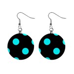 Polka Dots - Aqua Cyan on Black 1  Button Earrings