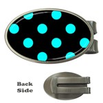 Polka Dots - Aqua Cyan on Black Money Clip (Oval)