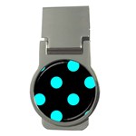 Polka Dots - Aqua Cyan on Black Money Clip (Round)