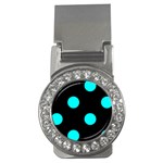 Polka Dots - Aqua Cyan on Black Money Clip (CZ)