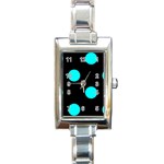 Polka Dots - Aqua Cyan on Black Rectangle Italian Charm Watch